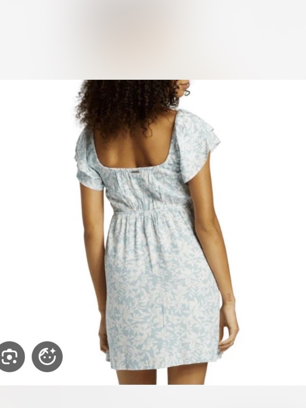 Billabong Women’s L Floral Mini Dress Blue White 100% Viscose Flutter Sleeves - Picture 2 of 9